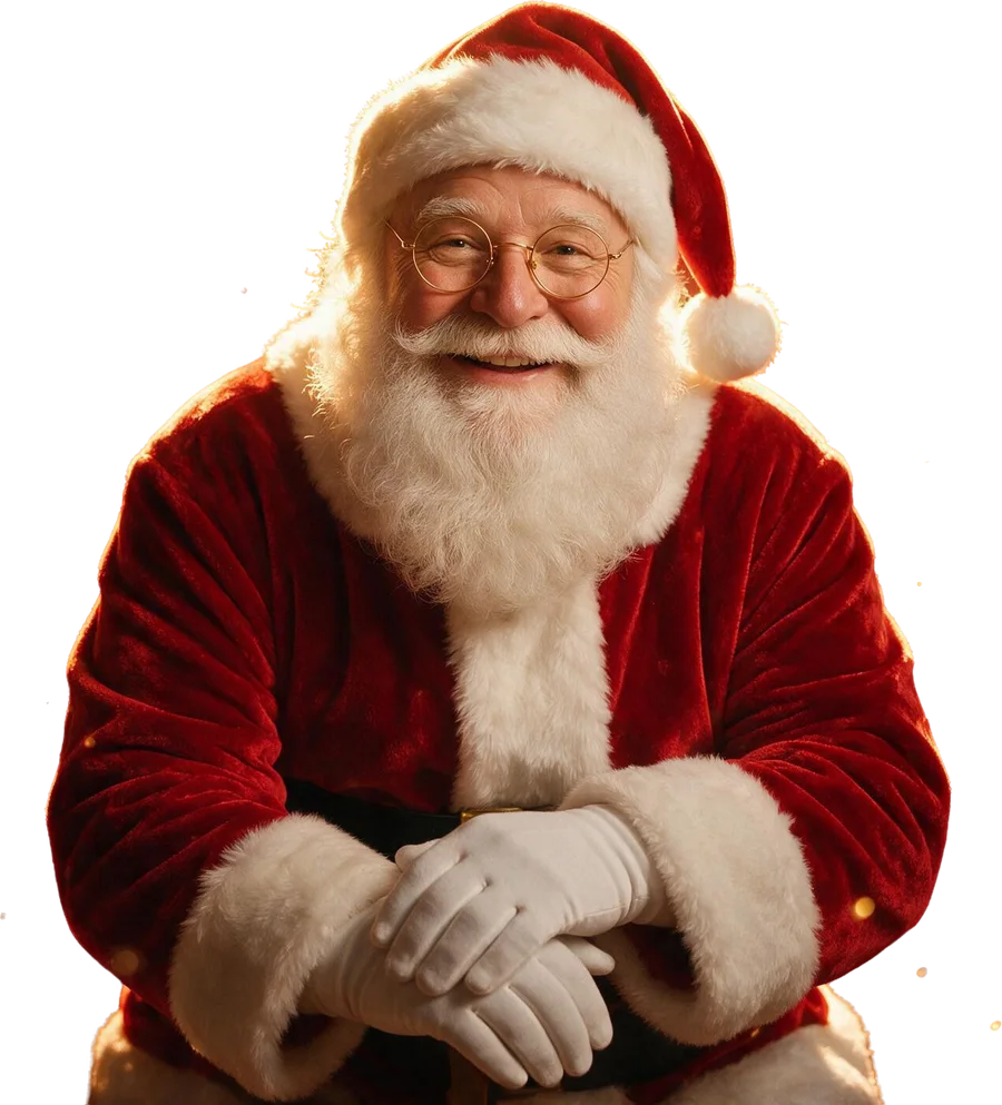Papai Noel sorrindo, com as mãos cruzadas